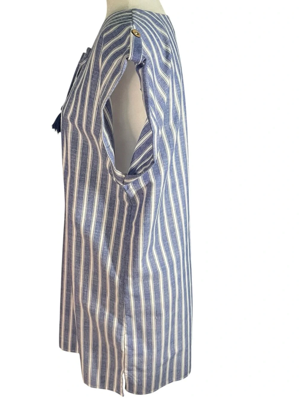Love Tree Blue White Striped Lace-Up Tunic Dress Sz L Lightweight Cotton Blend